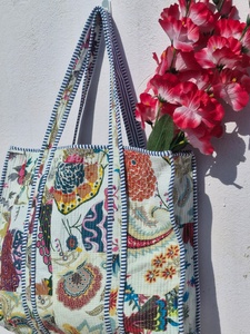 Multicolor Solid Color Quilted Cotton <b>Vintage</b> Lightweight <b>Tote</b> <b>Bag</b> Handmade Shoulder Handbag Reusable Shopping Travel Beach OEM - Product Image 3