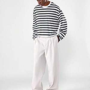 New Arrival Basic Style Solid Long Sleeve Men's Summer Casual Crew Neck Hip Hop Plus Size 100% Cotton Striped Shirt Men - Product Image 5