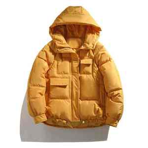 <b>Men</b> Hooded Puffer Jacket Winter Warm Thick Polyester Filling Zipper Closure Casual Loose Fit Solid Color Coat - Product Image 1