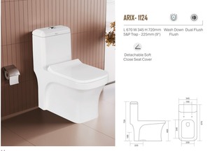 WC monobloc avec dimensions 745x340x670 mm, siphon en S 225 mm et système de chasse d'eau de qualité supérieure - Product Image 3