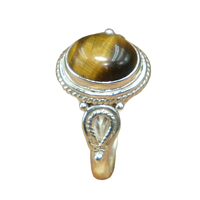 Bague ajustable artisanale en argent sterling 925 avec cabochon ovale en œil de tigre naturel marron doré, style bohème