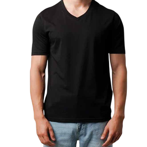 Men's Summer 100% Cotton T-Shirt Solid Color V-Neck Short Sleeve Loose Fit Breathable Printing Custom <b>Design</b> Casual Men T-Shirt - Product Image 2