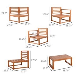 Set di Mobili da Giardino in Legno a 5 Posti a Forma di L, Divano Sezionale da Esterno con Tavolino e Cuscini - Product Image 3
