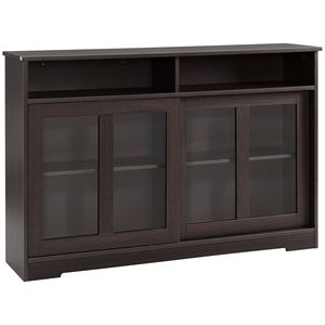 Credenza da cucina Mid-Century in rovere con ante scorrevoli in vetro e ripiani regolabili, marrone scuro - Product Image 1