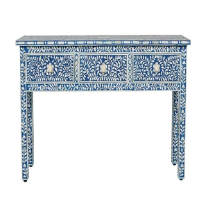 Console de salon en os bleu multicolore avec incrustations, motif cascade, à rayures verticales, disponible en gros. - Product Image 2