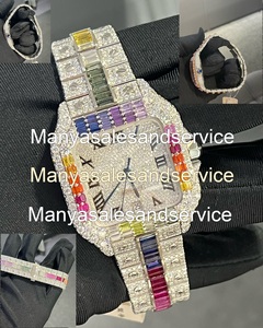 Iced VVS Colorful Two Tone White Gold Moissanite Diamond Chronograph <b>Watch</b> Square <b>Case</b> Dial Stainless Steel Glass Bracelet - Product Image 3