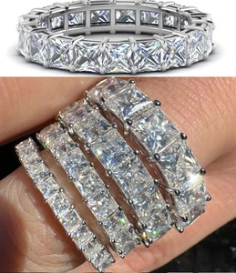 925 Sterling <b>Silver</b> VVS Moissanite Princess Cut Diamond Wedding <b>Ring</b> Full <b>Eternity</b> Band Engagement <b>Ring</b> Fine Jewelry - Product Image 3