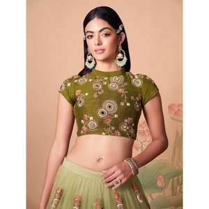 Attachant Pastel Vert Miroir Travail Net Party Wear Lehenga Choli - Product Image 4