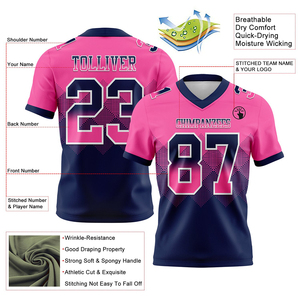 Camiseta de Fútbol Rosa, Azul Marino y Blanco, con Malla, Diseño de Bandera Cuadrada con Degradado, Auténtica, de Alta Calidad, Transpirable, Ropa Deportiva - Product Image 2