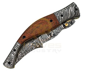 Cuchillo Plegable de Acero de Damasco Hecho a Mano con Mango de Madera, Cuchillo de Bolsillo para Acampar al Aire Libre, EDC OEM, 7 Pulgadas, Venta al Por Mayor - Product Image 3