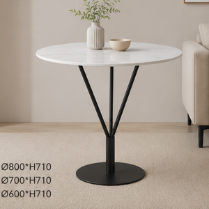 INTELLIGENTIA WOODS Modern Round Dining Table with White Marble Top and <b>Black</b> Metal Pedestal Base Contemporary Kitchen Dining - Product Image 3