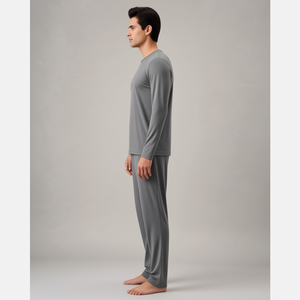 Conjunto de Pijama de Lujo para Hombre en Gris Jaspeado, Hecho de Tela de Bambú, Transpirable, Ecológico, Suave y Cómodo - Product Image 4