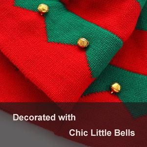 Unisex Knitted <b>Elf</b> <b>Hat</b> Red Green Color Blocking With Bells And Pom Pom Winter Party Beanie <b>Adult</b> Size 56-58CM - Product Image 4