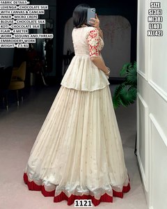 Lehenga Choli de créateur pour tenue de soirée, confectionné, avec détails du tissu du Lehenga en soie chocolat, longueur 41, doublure en micro-crêpe. - Product Image 6