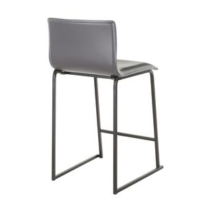 Set di 2 sgabelli da bar Mara da 26 pollici, in metallo nero e similpelle grigia, eleganti sgabelli da bar contemporanei - Product Image 4