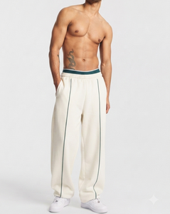 Pantalon de jogging surdimensionné pour homme en molleton de coton de qualité supérieure, avec ligne contrastante personnalisée et poches arrière, coupe large - Product Image 3