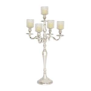 Silver Candelabra with <b>Glass</b> <b>Candle</b> <b>Holders</b> 17 Inch Durable Home Decoration Wedding Decor - Product Image 1