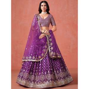 Sophistic Purple <b>Sequins</b> Georgette Plus Size Lehenga Choli for Marriage - Product Image 4