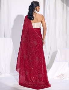 KV Women's Traditional Silk <b>Satin</b> Pink Embellished Designer <b>Saree</b> with Unstitched Blouse for Party Occasions - Product Image 4