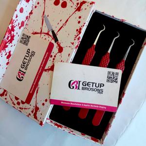 แหนบต่อขนตา GETUP BROSONS รุ่น Precision ทำจากสแตนเลสสตีล ปลายไฟเบอร์เคลือบสีแดง ด้ามโค้ง สำหรับแยกขนตา - Product Image 4