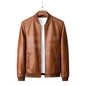 2025 New Wholesale Autumn Winter Plus Size Fashion Men's <b>Jackets</b> Solid Color Zipper Leather Casual PU <b>Jacket</b> for Men - Product Image 1