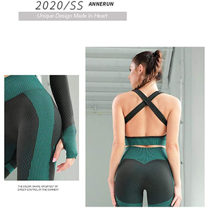Women Seamless Compression Yoga Set High Waist Workout Leggings <b>Sports</b> <b>Bra</b> Zip Jacket Gym Wear - Product Image 3