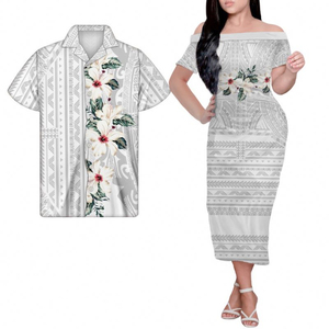 2026 <b>Custom</b> Vintage Couple Dress for Men and Women Solid Polynesian Short Sleeve Crew Neck Maxi Dress - Product Image 2