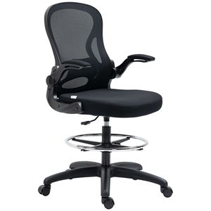 Sedia da Scrivania Ergonomica in Rete Certificata BIFMA con Braccioli Ribaltabili, Supporto Lombare, Poggiapiedi Regolabile, Anello Nero per Uso Domestico - Product Image 1