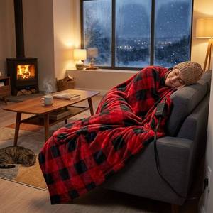 Plaid chauffant réversible en flanelle double couche à carreaux 50*60 pouces, <span class=keywords><strong>4</strong></span> niveaux de chaleur, arrêt automatique après <span class=keywords><strong>4</strong></span> heures, certifié ETL, fournisseur d'usine en gros - Product Image 4
