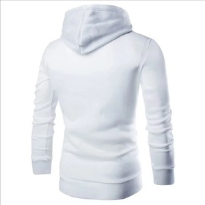 <b>Men's</b> <b>White</b> Hooded Zipper Sweatshirt Slim Fit Long Sleeve Casual <b>Turtleneck</b> Knitted Cotton Autumn Wear - Product Image 4