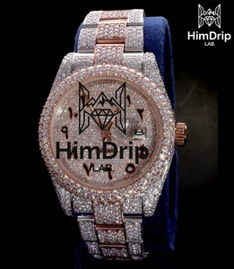 Montre mécanique automatique au design unique avec cadran en moissanite VVS1, en acier inoxydable, montre-bracelet de luxe tendance pour homme, en vente - Product Image 1