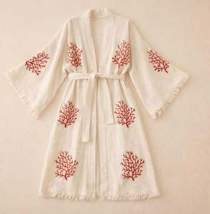 Vestido de Playa de Algodón, Nuevo Estilo Veraniego para Vacaciones, Bata de Baño de Algodón de Lujo con Estampado, Kimono Boho para Mujer - Product Image 1