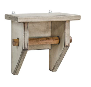 Porte-rouleau de papier toilette mural en bois antique, étagère rustique en bois pour accessoires de salle de bain, support suspendu pour rouleau de papier toilette et rangement - Product Image 3