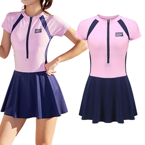 Women's <b>Modest</b> Swimsuit <b>Set</b> High Neck Short Sleeve Swim Dress with Skirt Athletic Training Bathing Suit Beachwear 2026 - Product Image 5