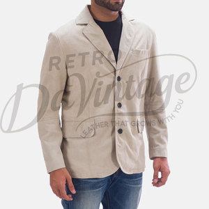 Chaqueta Blazer de Cuero de Cabra Genuino Suave, Color Beige Premium para Hombre, Corte Entallado, Estilo Casual, de Negocios, Deportivo y a la Moda - Product Image 1