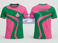 Alpha |   Kapa |   T-shirt à manches courtes pour homme Alpha Sorority, imprimé géométrique vert et rose, coupe classique, 100% coton respirant