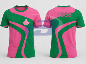 Alfa |   Kapa |   Camiseta de Manga Corta para Hombre Alpha Sorority, Estampado Geométrico Verde y Rosa, Corte Regular, 100% Algodón, Transpirable - Product Image 3