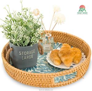Kitchen & Living Room Applicable Rattan Serving Tray with Mother of Pearl Inlay Wooden Base - Product Image 1