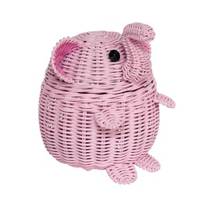 Cute Pink Rattan Pig Shaped Storage Basket For Home Decoration And Neatening - Product Image 3