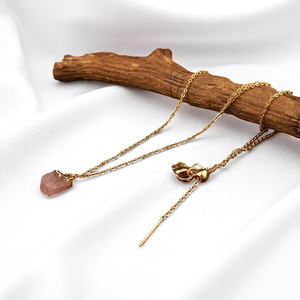 Collier en pierre précieuse de quartz rose naturel, pendentif de 8 à 10 mm |   Chaîne de 18 pouces avec pendentif pierre de naissance pour femme - Product Image 4