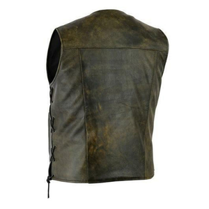 Chaleco de Cuero Genuino para Hombre, Estilo Motero, Cierre con Cordones, Sin Cuello, Color Sólido, Ropa Exterior de Otoño, Precio Económico, Venta al Por Mayor - Product Image 2