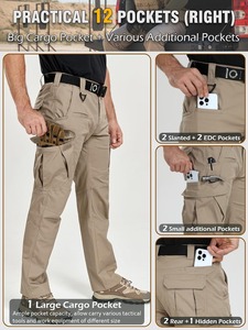 Pantalon cargo kaki pour homme, taille élastique, plusieurs poches, style workwear, tissu en polyester et coton, séchage rapide, printemps - Product Image 3