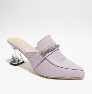 Mules Elegantes de Mujer en Color Lila Brillante con Punta en Pico |   Elegantes Tacones de Bloque Transparentes con Punta Ancha de 1-2 Pulgadas |   Sandalias de Lujo para Fiestas - Product Image 5