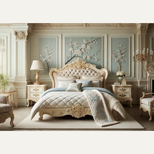 Ensemble de chambre à coucher de style français classique en acajou personnalisé, meubles en bois massif de luxe - Product Image 1