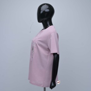 T-shirt personnalisé rose en coton pour femme, manches courtes, col rond, imprimé pailleté, décontracté, style maillot pour homme, coupe régulière, motif original - Product Image 4