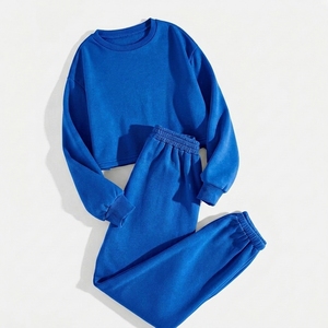 Conjunto Deportivo de Mujer en Algodón Lavanda, Cuello Redondo, Manga Larga, Color Sólido, Corte Holgado, Informal, para Otoño, Pantalones Largos - Product Image 4