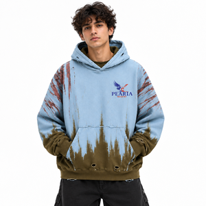 เสื้อฮู้ดโอเวอร์ไซส์พิมพ์ลายดิปได แบรนด์ Pearia สำหรับผู้ชาย พร้อมโลโก้ด้านหน้า ผ้าฝ้ายเฟรนช์เทอร์รี่ มีกระเป๋า สไตล์สตรีทแวร์ สำหรับฤดูใบไม้ร่วง - Product Image 1