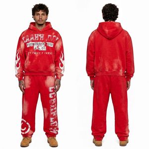 Conjunto de Sudadera con Capucha y Pantalones Deportivos de Felpa 100% Algodón, Estampado, Corte Holgado, Estilo Casual Urbano para Invierno - Product Image 2
