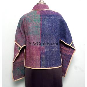 Veste à col roulé boutonnée en tricot Kantha vintage, faite à la main, réversible, écologique, respirante, séchage rapide, pour femme, pure, automne-été - Product Image 5