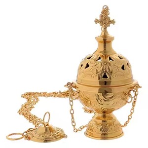 Brass Incense <b>Burner</b> Gold Finish Hand-made Religious Decorative Design With Chain And Lid <b>For</b> Meditation Prayer Room Thrubile - Product Image 5
